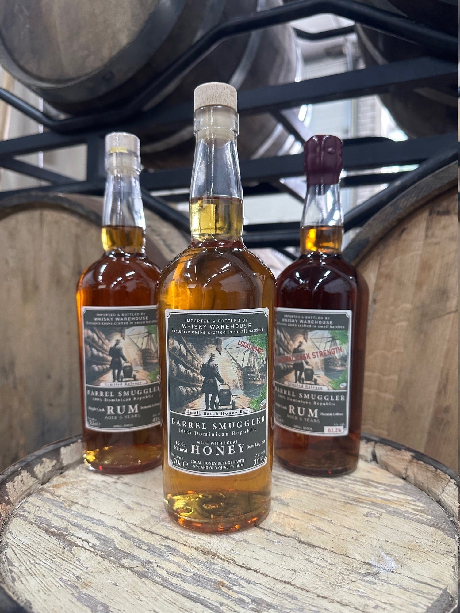 Barrel Smuggler Rum Collectie – ambachtelijke single cask en honey rum, handgebotteld in Nederland.