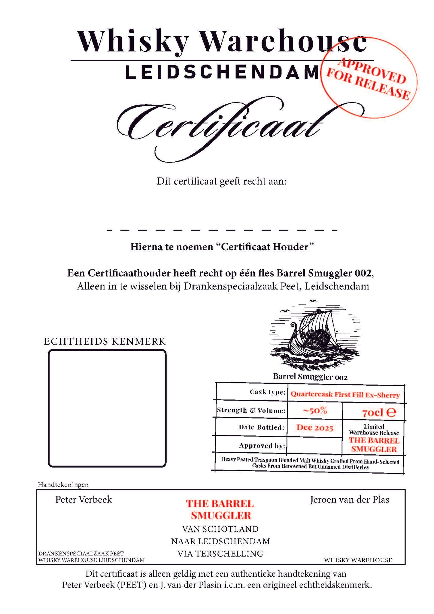 Whisky Certificaat II (Botteling Dec 2025)